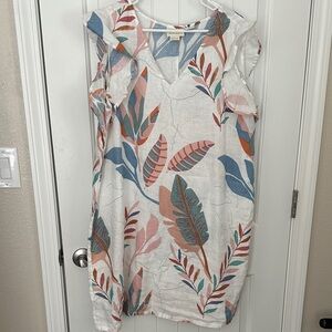Cynthia Rowley plus tropical linen Floral Print flutter sleeve Dress